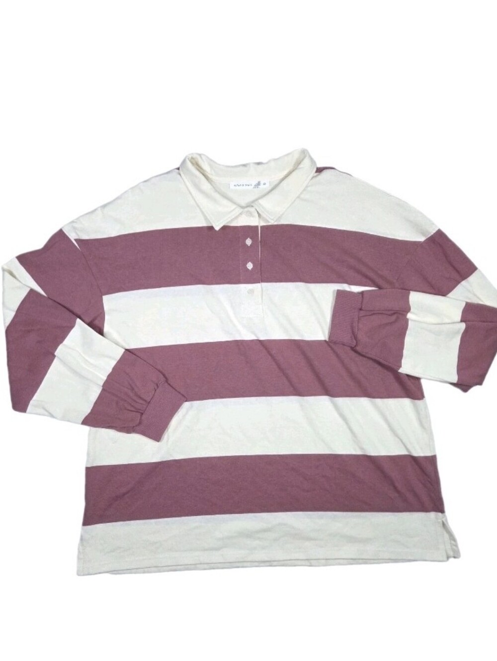 Altar'd State Oversized Rugby Polo Shirt Womens Size XL Ivory/Mauve Preppy